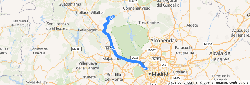 Mapa del recorrido bus 611A: Hoyo de Manzanares → Madrid(Moncloa) de la línea  en Communauté de Madrid.