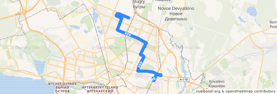 Mapa del recorrido Автобус № 178: ж/д станция Пискарёвка => проспект Культуры de la línea  en Санкт-Петербург.