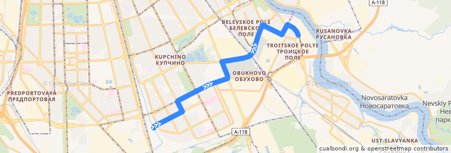 Mapa del recorrido Автобус № 53: станция метро "Купчино" => Троицкое поле => de la línea  en San Pietroburgo.