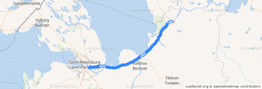 Mapa del recorrido Автобус № 864: Санкт-Петербург - Лодейное Поле de la línea  en Leningrad Oblast.