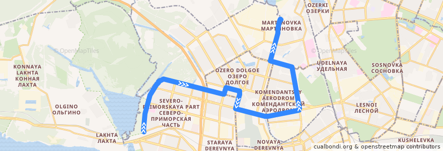 Mapa del recorrido Автобус № 172: Мебельная улица => Репищева улица de la línea  en Primorsky District.