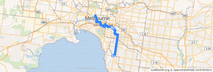 Mapa del recorrido Bus 605: Gardenvale => Kooyong Road => City (Queen Street) de la línea  en 墨爾本.