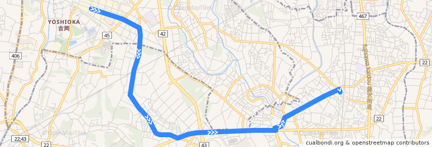 Mapa del recorrido 長36 吉岡工業団地→葛原→長後駅西口 de la línea  en 神奈川県.