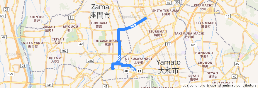 Mapa del recorrido 綾75 さがみ野駅経由 南林間駅 de la línea  en Канагава.