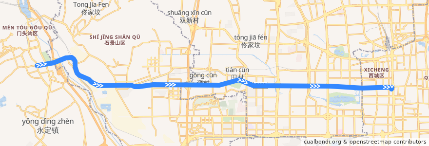 Mapa del recorrido Bus BRT4: 龙泉西公交场站 => 阜成门 de la línea  en 北京市.