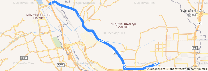 Mapa del recorrido Bus 336: 地铁海淀五路居站 => 大峪 de la línea  en Pechino.