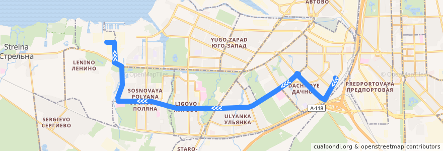 Mapa del recorrido Автобус № 68: Счастливая улица => ЛЭМЗ de la línea  en Sankt Petersburg.