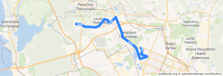 Mapa del recorrido Автобус № 75: улица Жени Егоровой => Новоселки de la línea  en Vyborgsky District.