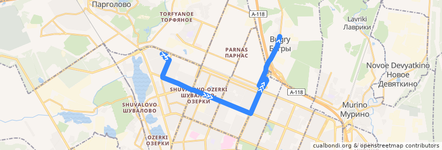 Mapa del recorrido Автобус № 99: улица Жени Егоровой => Бугры de la línea  en 상트페테르부르크.