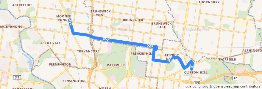 Mapa del recorrido Bus 504: Moonee Ponds Interchange => East Brunswick => Clifton Hill de la línea  en Melbourne.