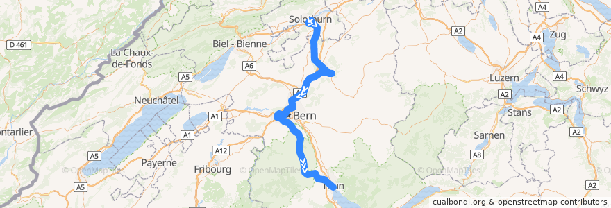 Mapa del recorrido S44: Solothurn => Thun de la línea  en ベルン.