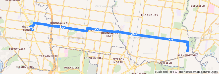 Mapa del recorrido Bus 508: Moonee Ponds Interchange => Alphington de la línea  en 멜버른.