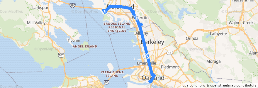 Mapa del recorrido AC Transit 72M: Point Richmond => Jack London Square de la línea  en 캘리포니아주.