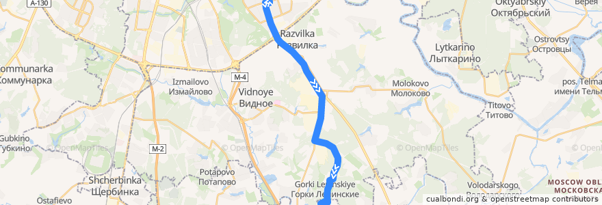 Mapa del recorrido Автобус 439: метро Домодедовская - Горки Ленинские de la línea  en Oblast Moskau.