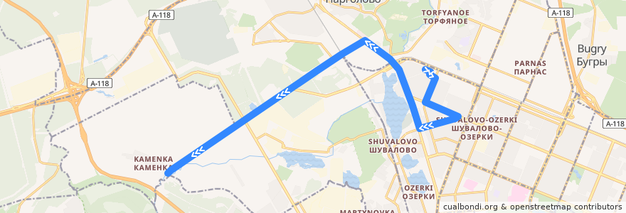 Mapa del recorrido Автобус № 173: улица Жени Егоровой => Каменка de la línea  en Saint Petersburg.