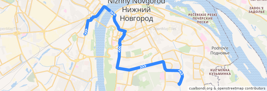 Mapa del recorrido Автобус 26: улица Долгополова => микрорайон Кузнечиха-2 de la línea  en городской округ Нижний Новгород.
