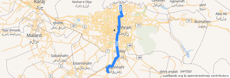Mapa del recorrido خط ١ de la línea  en Teheran.