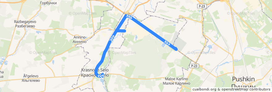 Mapa del recorrido Автобус № 147: станция "Красное Село" => Южное кладбище de la línea  en Oblast' di Leningrado.