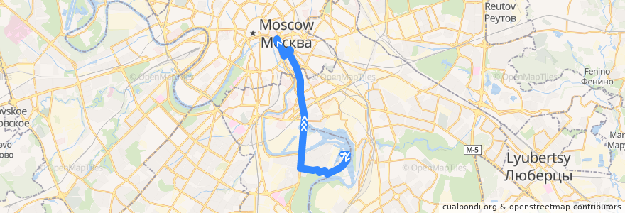 Mapa del recorrido Автобус 156: Нагатинский затон - Котельническая набережная de la línea  en Москва.