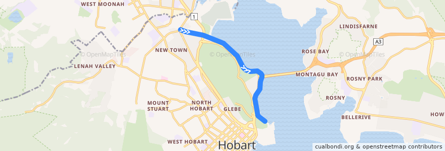 Mapa del recorrido Hobart - Boyer (Freight) de la línea  en Tasmania.