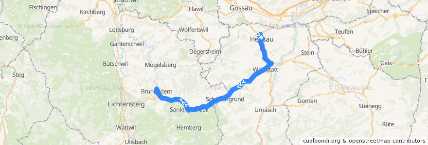 Mapa del recorrido Bus 182: Herisau, Bahnhof => Brunnadern-Neckertal, Bahnhof de la línea  en San Galo.