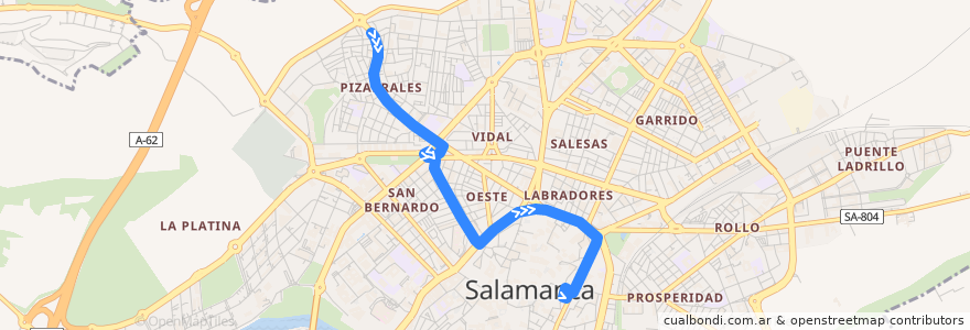 Mapa del recorrido 2. Pizarrales → San Julián de la línea  en Саламанка.