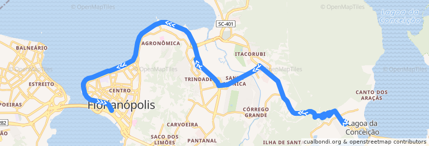 Mapa del recorrido Ônibus 320: Lagoa da Conceição Semidireto, TILAG => TICEN de la línea  en 弗洛里亚诺波利斯.