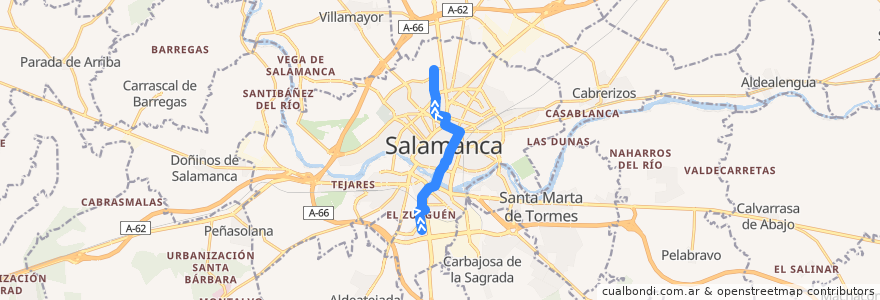 Mapa del recorrido 9. Zurguén → Capuchinos de la línea  en Саламанка.