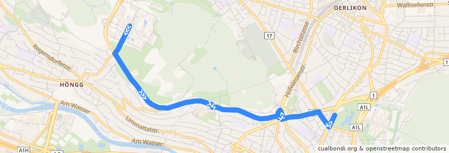 Mapa del recorrido Bus 69: Zürich, ETH Hönggerberg → Milchbuck de la línea  en 蘇黎世.