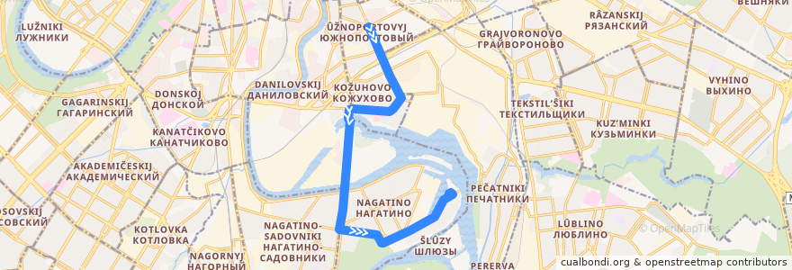Mapa del recorrido Автобус 670: Станция метро "Дубровка" - Нагатинский затон de la línea  en Moscú.