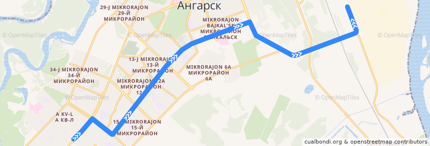 Mapa del recorrido Трамвай 7: 205-й квартал — ТЭЦ-9 de la línea  en アンガルスク管区.
