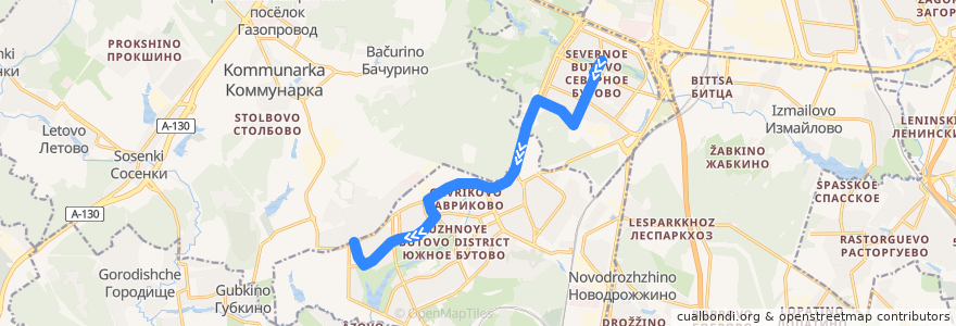 Mapa del recorrido Автобус 213: 4-й микрорайон Северного Бутово - Комплекс "В" Южного Бутово de la línea  en Юго-Западный административный округ.