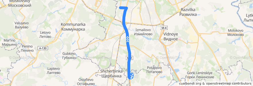 Mapa del recorrido Автобус №819: Щербинское кладбище - Улица Академика Янгеля de la línea  en Центральный федеральный округ.