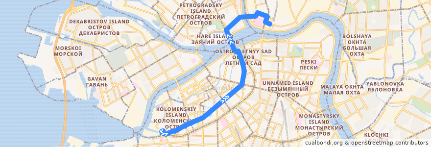 Mapa del recorrido Трамвай № 3: площадь Репина => площадь Ленина de la línea  en San Petersburgo.