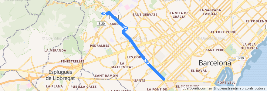 Mapa del recorrido V7 Sarrià => Pl. Espanya de la línea  en Barcelona.