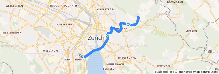 Mapa del recorrido Tram 5: Bahnhof Enge → Zoo de la línea  en 蘇黎世.