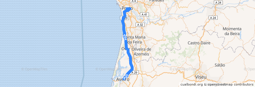Mapa del recorrido Comboio Urbano: Aveiro => Porto (São Bento) de la línea  en 포르투갈.