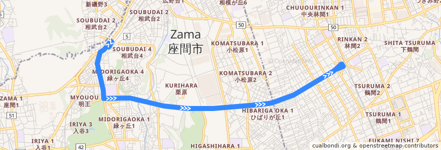 Mapa del recorrido 相武台12系統 de la línea  en 神奈川縣.