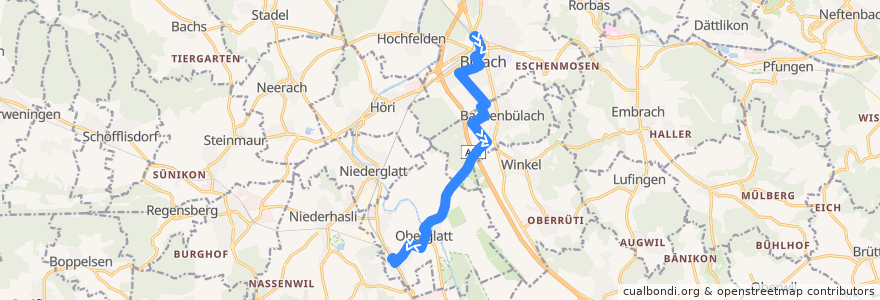 Mapa del recorrido Bus 504: Bülach, Bahnhof => Oberglatt ZH, Bahnhof de la línea  en Цюрих.