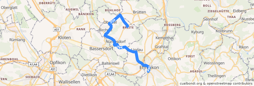 Mapa del recorrido Bus 658: Effretikon, Bahnhof => Breite bei Nürensdorf de la línea  en Zurich.