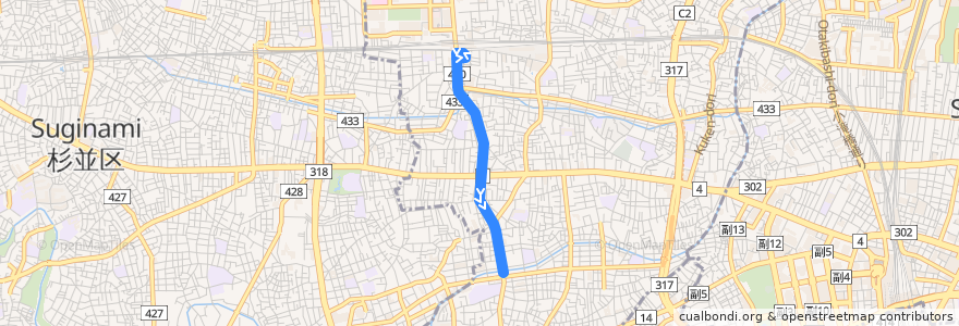 Mapa del recorrido 幡代線 de la línea  en 中野區.