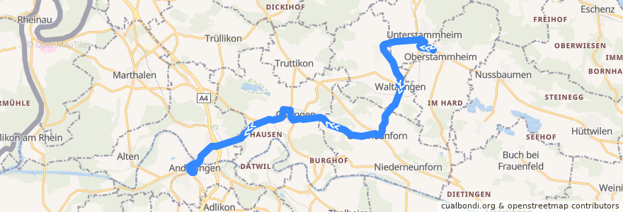 Mapa del recorrido Bus 605: Oberstammheim, Post => Andelfingen, Bahnhof de la línea  en Suisse.