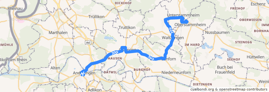 Mapa del recorrido Bus 605: Andelfingen, Bahnhof => Oberstammheim, Post de la línea  en Suisse.