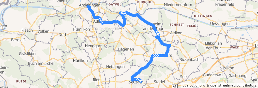Mapa del recorrido Bus 612: Seuzach, Bahnhof => Andelfingen, Bahnhof de la línea  en チューリッヒ.