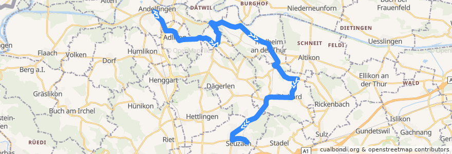Mapa del recorrido Bus 612: Andelfingen, Bahnhof => Seuzach, Bahnhof de la línea  en チューリッヒ.