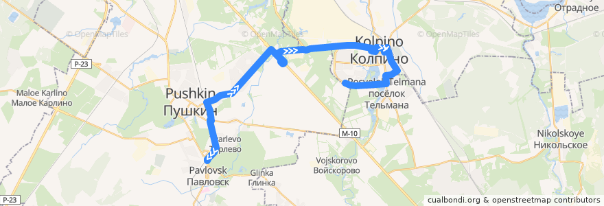 Mapa del recorrido Автобус № 325: Павловск => Колпино, Заводской проспект de la línea  en Saint Petersburg.