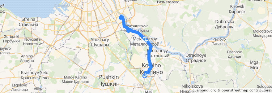 Mapa del recorrido Автобус № 327: Колпино, Заводской проспект => улица Грибакиных de la línea  en 상트페테르부르크.