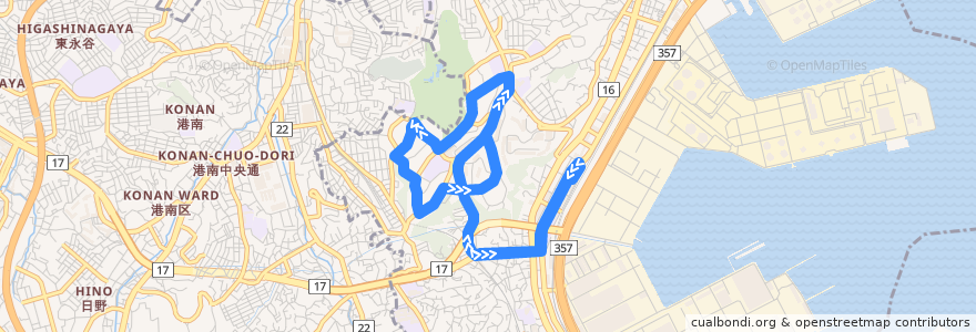 Mapa del recorrido 横浜市営バス・横浜交通開発バス70系統 de la línea  en 磯子区.