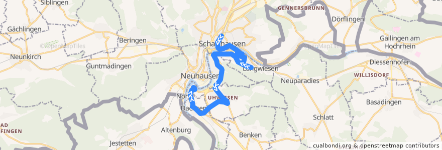 Mapa del recorrido Bus 634: Schaffhausen, Bahnhof => Schloss Laufen, Rheinfall de la línea  en Sciaffusa.