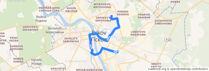 Mapa del recorrido Автобус №5 (обратный) de la línea  en Pskov.
